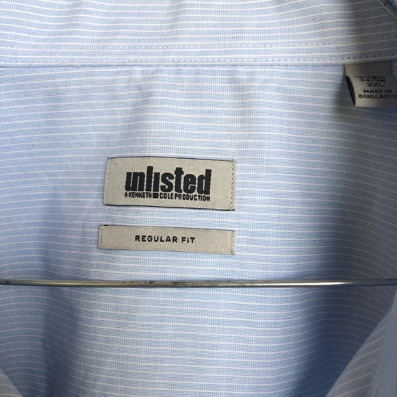 Unlisted, Kenneth Cole reg fit men 18-18 1/2, 34-35 2XL Bangladesh blue 60% cot - Picture 2 of 7